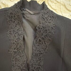 Elegant Black Lace Trim Jacket Tahari Blazer Jacket Black Women’s Fits Size 8
